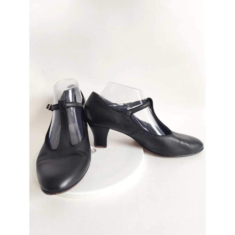 Dance Shoes Size 10 Leather Upper & Sole T-strap Mary Janes Black Salsa Latin